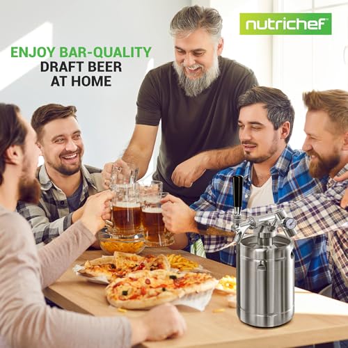 NutriChef Pressurized Growler Tap System, 64oz Stainless Steel Mini Keg Dispenser Portable Kegerator Kit, Co2 Pressure Regulator Keeps Carbonation for Craft Beer, Draft and Homebrew - size: 64oz