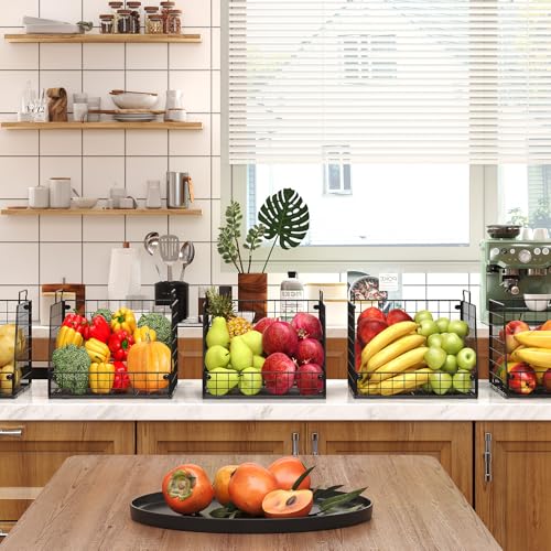 Jakyitvi 5 Pack XXL Stackable Wire Storage Basket, Extra Large Capacity Pantry Organizer and Storage, Muti-Purpose for Fruit Vegetable Basket & Toy Bin & Snack Organizer - size: 5 Pack