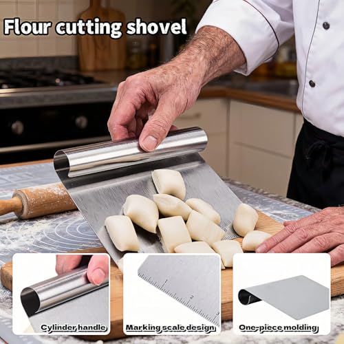 5.9" Professional Stainless Steel Dough Scraper and Bench Knife with Measurement Scale, Multi-Purpose Pastry Cutter for Baking, Pizza, Grill, Dough, Vegetables