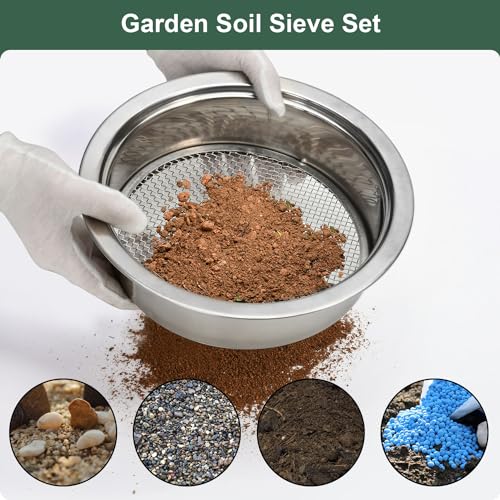 Soil Sieve Set Garden Soil Sifter Stainless Steel Mesh Sifter,Compost Sifter with 1,3,6,9,12mm Sieve Mesh and Bonsai Soil Scoop - style: 151