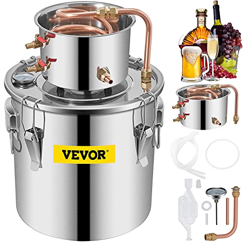 VEVOR Alcohol Still 5Gal/20L Alcohol Distiller Stainless Steel Distillery Kit for Alcohol with Copper Tube Home Brewing Kit Build-in Thermometer for DIY Whisky Wine Brandy