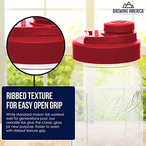 Mason Jar Lids Wide Mouth Plastic 4 pack-USA Made-Flip Cap Screw Top Pour Spout Drink Hole - Leak-proof for Kerr and Ball Canning Jars - Airtight for Drinks to Go and Controlled Pouring - Red - color: Old Glory Red