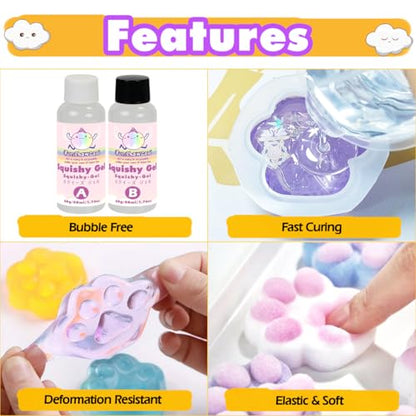 FUNSHOWCASE Taba Squishy Kit Set Liquid Gel+3" Paw Silicone Mold+Flocking - color: Cat Paw