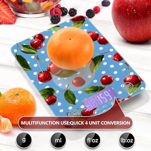 Food Scale Kitchen Scale for Baking Cooking Digital Food Weighing Measuring Scale Small Waterproof Electric Food Scale Blue Dots Red Cherry - color: Blue Dots Red Cherry