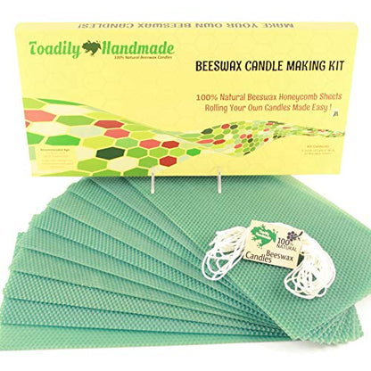 Make Your Own Beeswax Candle Kit - Includes 10 Full Size 100% Beeswax Honeycomb Sheets in Green and Approx. 6 Yards (18 Feet) of Cotton Wick. Each Sheet Measures Approx. 8" x 16 1/4". - color: Green