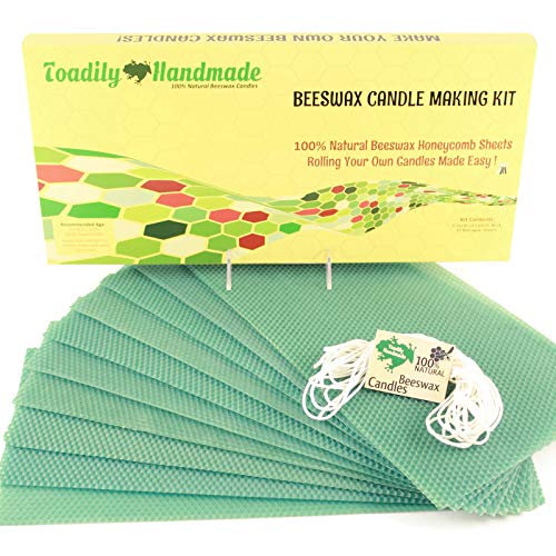 Make Your Own Beeswax Candle Kit - Includes 10 Full Size 100% Beeswax Honeycomb Sheets in Green and Approx. 6 Yards (18 Feet) of Cotton Wick. Each Sheet Measures Approx. 8" x 16 1/4". - color: Green