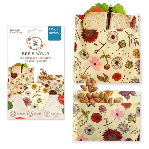 Bee's Wrap Beeswax Wraps for Food - Meadow Magic Sandwich Bag & Snack Bag, Made in USA Reusable & Organic Food Wraps, Sandwich Wrap - Plastic Free Eco-Friendly Alternative to Aluminum Foil