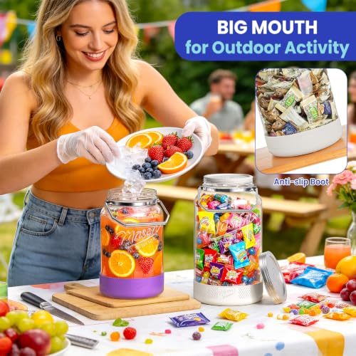 1 Gallon Glass Jars with Lids, 2 Pack Wide Mouth Mason Jars with Stainless Steel Lid & Food-Contact Silicone Inner Seal, Airtight Pantry Containers for Flour, Sugar, Sourdough Starter & Kombucha