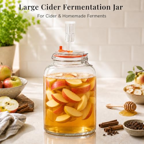 Fermentation Jar, 2 Gallon Fermenter with Airlock and Clamp Lid, 1-Pack | Large-Capacity Wide Mouth Glass Fermenting Kit for Sauerkraut, Kimchi, Pickles, Mead, Cider, Kombucha & More