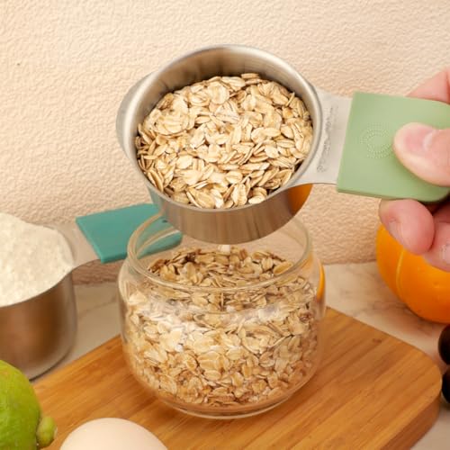 RUNZI 16 Pcs Magnetic Measuring Cups and Spoons Set,Stackable Metal Measure Cup for Measuring Dry and Liquid Ingredients,Kitchen Dry Food, Cooking Baking Measurements,Silvery - color: Silvery-16pcs