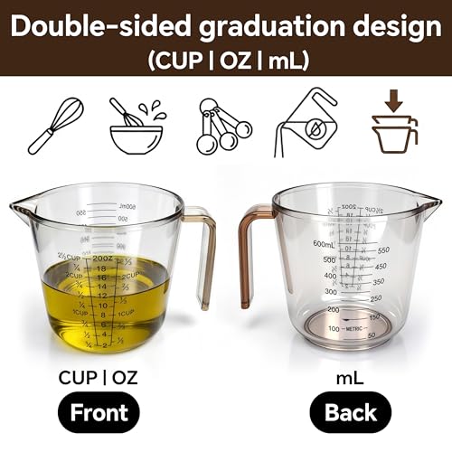 Measuring Cups Set, 3PCS with Pour Spout & Handle, Multi-Scale (cup | oz | ml) Stackable Liquid & Dry Plastic Measuring Tools for Baking Cooking, Essential Kitchen Gadgets (Coffee Brown) - color: coffee brown