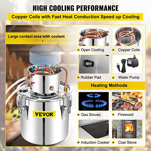 VEVOR Alcohol Still 13.2Gal/50L Alcohol Distiller Stainless Steel Distillery Kit for Alcohol With Copper Tube & Pump Home Brewing Kit Build-in Thermometer for DIY Whisky Wine Brandy - size: 13.2Gal