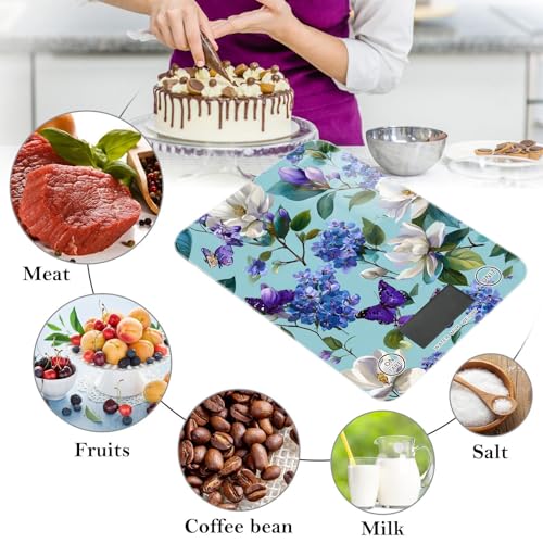 Food Scale Kitchen Scale for Baking Cooking Digital Food Weighing Measuring Scale Small Waterproof Electric Food Scale Elegant Hydrangeas Magnolias Butterflies - color: Elegant Hydrangeas Magnolias Butterflies