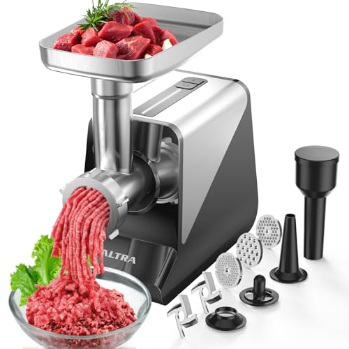 ALTRA LIFE Electric Meat Grinder, 2800W Max Sausage Stuffer with 2 Blades, 3 Plates, Sausage Tube, Vegetable Cheese Grater, 2 Meat Claws, Burger Press & Kubbe Kit for Home use, Built-in Storage