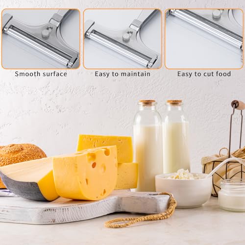 Cheese Cutter Kit Adjustable Hand Held Cheese Cutter with 4 Extra Wires Stainless Steel Wire Cheeses CutterQuick Replacement Thick & Thin Slicer Shaver Kitchen Slicing Tools for Block Butter