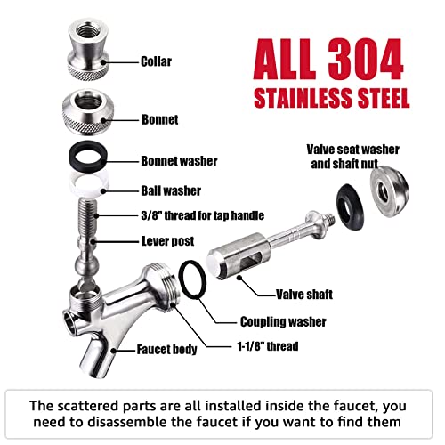 MRbrew Upgraded Draft Keg Tap, All Commercial 304 Stainless Steel, Well-Pouring, Fits American Beer Shanks and Towers