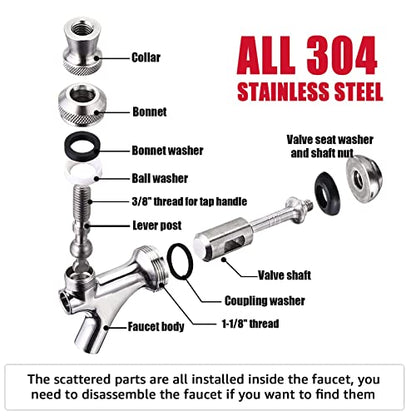 MRbrew Upgraded Draft Keg Tap, All Commercial 304 Stainless Steel, Well-Pouring, Fits American Beer Shanks and Towers