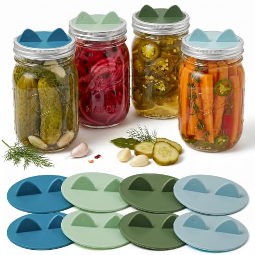 Fermentation Lids Silicone Waterless Airlock, Suitable for Wide Mouth Mason Jars - For Making Pickled and Fermented Probiotic Foods, 8 Pack, Morandi Colors - color: Morandi Multicolor, size: 8PK-Wide Mouth