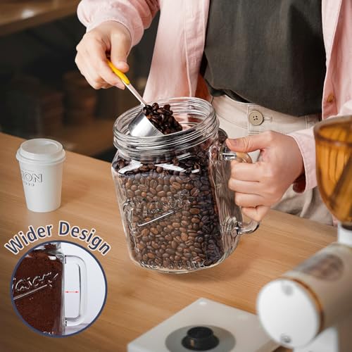 Folinstall 74 oz Wide Mouth Mason Jar w Handle, Airtight Storage Container | Easy-Grip Handle, Scale Marks, Easy Filling & Cleaning, 2 Pcs Jars for Sugar, Flour, Cookie, Pickle, Fruit, and Fridge Drink