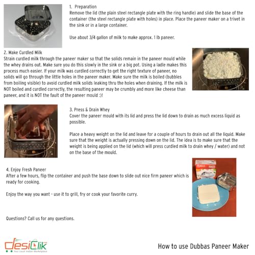 Dubbas - Square Paneer Maker, Stainless Steel Indian Paneer Press/Tofu Press/Paneer Mould - Size 5.25"W x 5.25"L x 1.5H inches