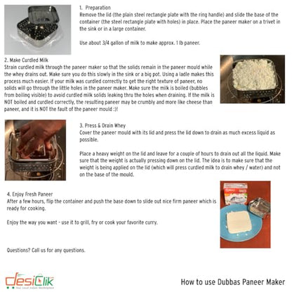 Dubbas - Square Paneer Maker, Stainless Steel Indian Paneer Press/Tofu Press/Paneer Mould - Size 5.25"W x 5.25"L x 1.5H inches