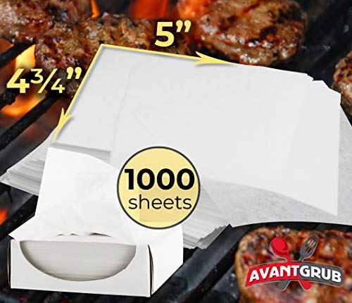Restaurant-Grade Hamburger Patty Paper 1000 Pack - HAMBURGER MEAT NOT INCL. Non-Stick, Waxed Food-Grade Deli Squares 4.75 x 5in. Microwave and Freezer Safe For Ground Beef, Turkey and Burger Patties