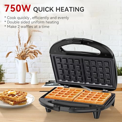 OSTBA Waffle Maker, 2 Slice Non-Stick Waffle Iron, Belgian Waffle Machine with Indicator Lights, PFOA Free, Perfect for Breakfast and Snacks, 750W - style: ABS07-W