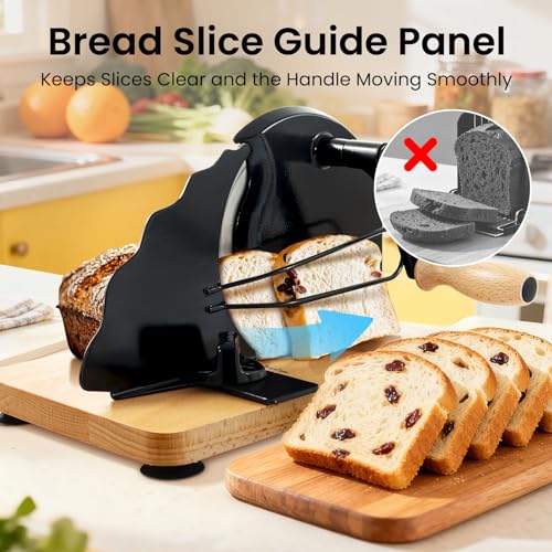 Manual Bread Slicer for Homemade Bread, Bread Cutter for Adjustable and Even Slices, Classic Hand Crank Sourdough Slicer with Scale Line & Powerful Suction Cup, Sharp Stainless Steel Blade (Black) - color: Black