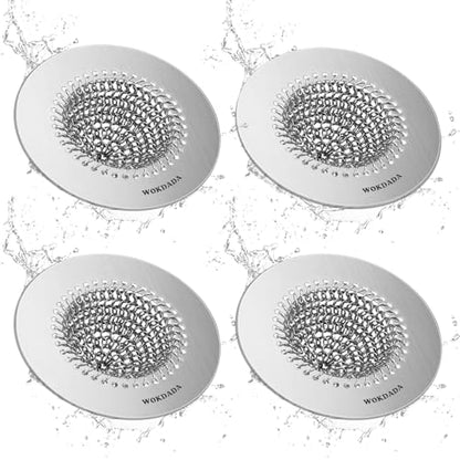 wokdada 4 PCS Kitchen Sink Drain Strainer, Flippable Mesh Sink Strainer, 304 Stainless Steel Sink Screen, Easy Clean Large Basket Strainer, Anti-Clog Garbage Disposal Cover Fit for Standard Sink Drain - color: Silver