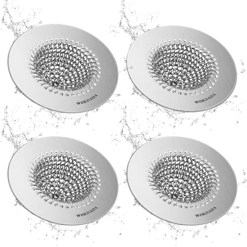 wokdada 4 PCS Kitchen Sink Drain Strainer, Flippable Mesh Sink Strainer, 304 Stainless Steel Sink Screen, Easy Clean Large Basket Strainer, Anti-Clog Garbage Disposal Cover Fit for Standard Sink Drain - color: Silver