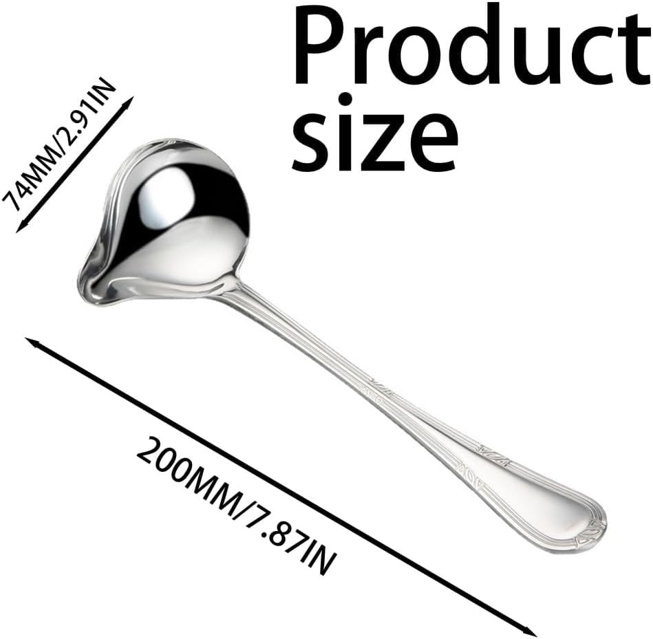 2Pcs Gravy Ladle with Pour Spout, 7.8 Inch Stainless Steel Sauce Drizzle Spoon for Spooning Gravies and Sauces Dressings