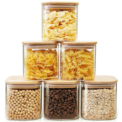 HomArtist Square Glass Jars with Bamboo Lids 27 FL OZ [Set of 6], Glass Canisters with Airtight Lids, Glass Food Storage Containers for Coffee, Sugar, Tea, Candies, Cookies,Best for Kitchen & Pantry - color: Square 27OZ Set-6Pack