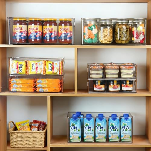 Hudgan 8 Pack Freezer Organizer Bins,Stackable,Clear Bins for Fridge,Pantry | Straight Side, 3 Sizes, 2 XL Storage Container, 3 Large Cabinet Organizer, 3 Medium Storage Drawer - size: 2XL+3L+3M