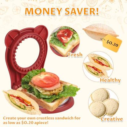 CHICHAUS Uncrustable Sandwich Maker,Sandwiches Pocket Circle Shape 3.7Inch Sandwich Cutter and Sealer,Sandwich Cutter for Kids Breakfast and lunchboxes (Red) - color: Red