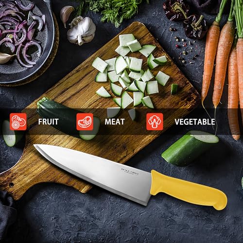 8 inch Japanese High Carbon Stainless Steel Chef Knife, Professional Extra Sharp Wide Cook Knife with Non-slip Ergonomic Handle, for Kitchen Home Restaurant - color: Yellow
