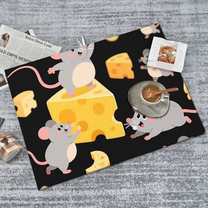 Cute Mouse Cheese Dish Drying Mat For Kitchen Counter Absorbent Reversible Drying Mats Microfiber Kitchen Countertop Protector Dishes Drying Pad Extra Large 18"X24" Dish Mat
