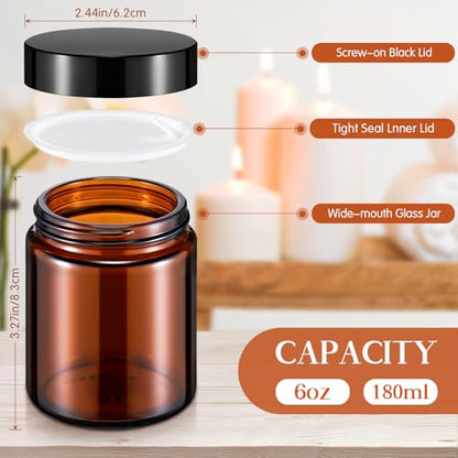 Domensi 36 Pcs Bulk 6oz Glass Jars with Lids Leakproof Round Airtight Empty Cosmetic Jars with Inner Liners Lid for Storing Lotions Spices Ointments Food Storage (Amber) - color: Amber