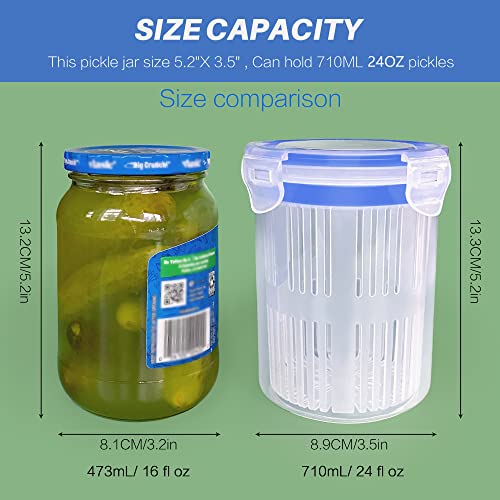 Pickle Jar 24oz 2Pack Pickle container with strainer Pickle Holder Keeper Lifter, pickle storage container suitable for pickling small jars of kimchi, Flip Jar with Leak Proof and Lock It Lid - color: 2PACK