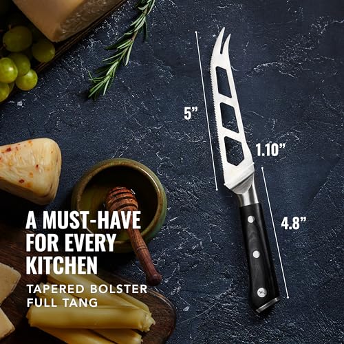 Cutluxe Cheese Knife – 5" Cheese Knife Slicer for Soft and Hard Cheese – Pronged, Serrated & Non Stick Blade – High Carbon German Steel, Full Tang & Ergonomic Handle Design – Artisan Series - size: Cheese Knife