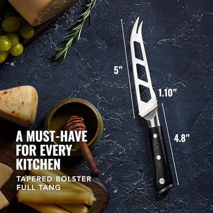 Cutluxe Cheese Knife – 5" Cheese Knife Slicer for Soft and Hard Cheese – Pronged, Serrated & Non Stick Blade – High Carbon German Steel, Full Tang & Ergonomic Handle Design – Artisan Series - size: Cheese Knife