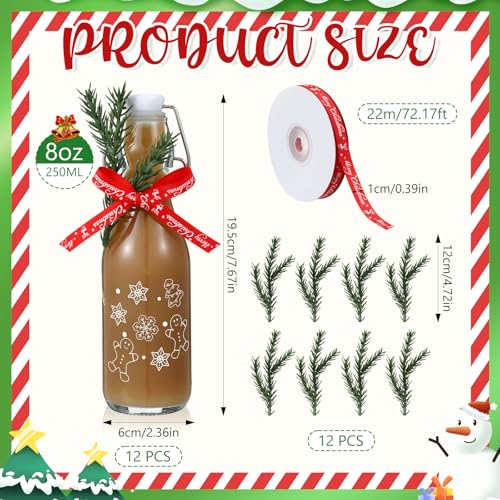 Sieral 12 Pack Christmas Swing Top Glass Bottle 8oz Gingerbread Man Clear Flip Top Beer Brewing Bottles with Ribbon and Artificial Branches for Liquids Wine Christmas Xmas Gifts - style: Gingerbread Man