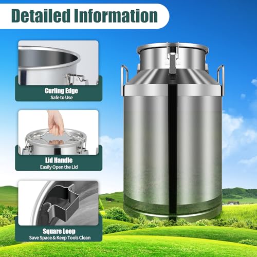 Stainless Steel Milk Can, 60L fermentation barrel wine barrel fermenter, 15.85 Gallon Milk Can Tote Jug with Sealed Lid Heavy Duty, self-brewed wine sealed making equipment for Milk and Wine