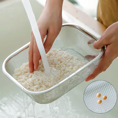 18/8 Stainless Steel Fine Mesh Strainer Basket with Feet, Rectangular Colander for Vegetables, Fruits, Pasta, Noodles – Rustproof, Durable & Easy to Clean (8.67 inch) - color: Sleek Square, size: 8.67 inch