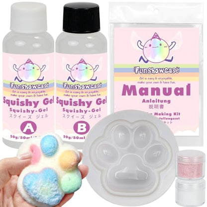 FUNSHOWCASE Taba Squishy Kit Set Liquid Gel+3" Paw Silicone Mold+Flocking - color: Cat Paw