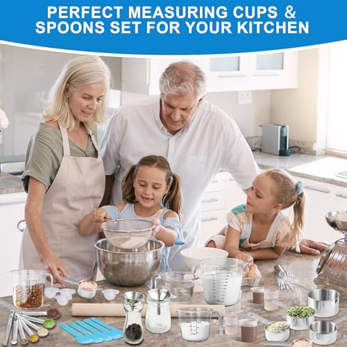 Measuring Cups and Spoons Set 35 Pcs, 11 Stainless Steel Nesting Measuring Spoons and Cups with 12 Measuring Cups, 3 Funnel, 3 Brush, 5 Spoons, 1 Ruler, Measuring Cup Set for Kitchen Baking Liquid Dry - color: 35 Piece