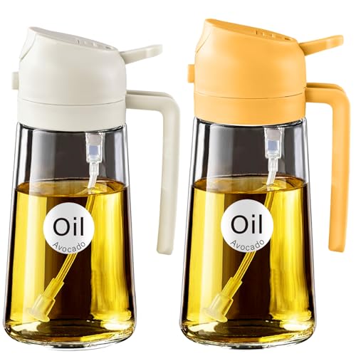 YARRAMATE 2Pcs 16oz/470ml 2 in 1 Oil Sprayer for Cooking with Stickers, Food-grade Glass Oil Spray Bottle, Oil Dispenser and Oil Sprayer for Kitchen, Salad, Frying, BBQ (White & Orange) - color: 18_2Pcs White&Orange