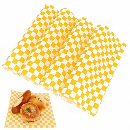 200 Pcs Wax Paper Sheets for Food Deli Wrap Paper Sheets 8.5x8.5"Food Basket Liners Checkered Square Sandwich Wraps for Burgers Bread Restaurant Barbecue Picnic(Yellow) - color: Yellow
