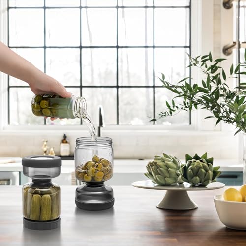 WhiteRhino Pickle Jar with Strainer Flip,34oz Pickle Container with Double Leak Proof ,Glass Pickle Juice Separator Jar Flip Pickle and Olive Hourglass Jar Pickle Flip Jar for Capers,Jalapeno,Gherkins - color: 34oz Smoky Grey Pickle jar