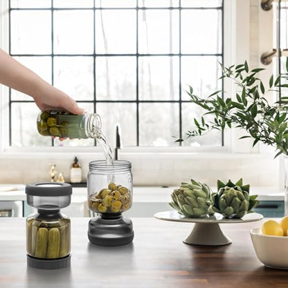WhiteRhino Pickle Jar with Strainer Flip,34oz Pickle Container with Double Leak Proof ,Glass Pickle Juice Separator Jar Flip Pickle and Olive Hourglass Jar Pickle Flip Jar for Capers,Jalapeno,Gherkins - color: 34oz Smoky Grey Pickle jar