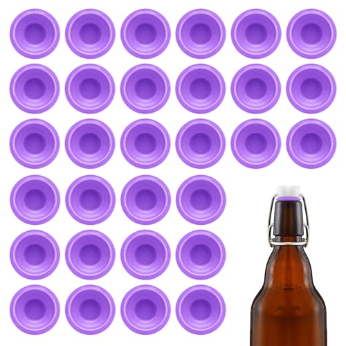 30Pcs Dopamine color Silicone Gaskets Washers Seals for Cap Swing Flip Top Bottle for Home Brew Beer Soda Bottle Sealing(flat,full cover) (Neon Purple) - color: Neon Purple